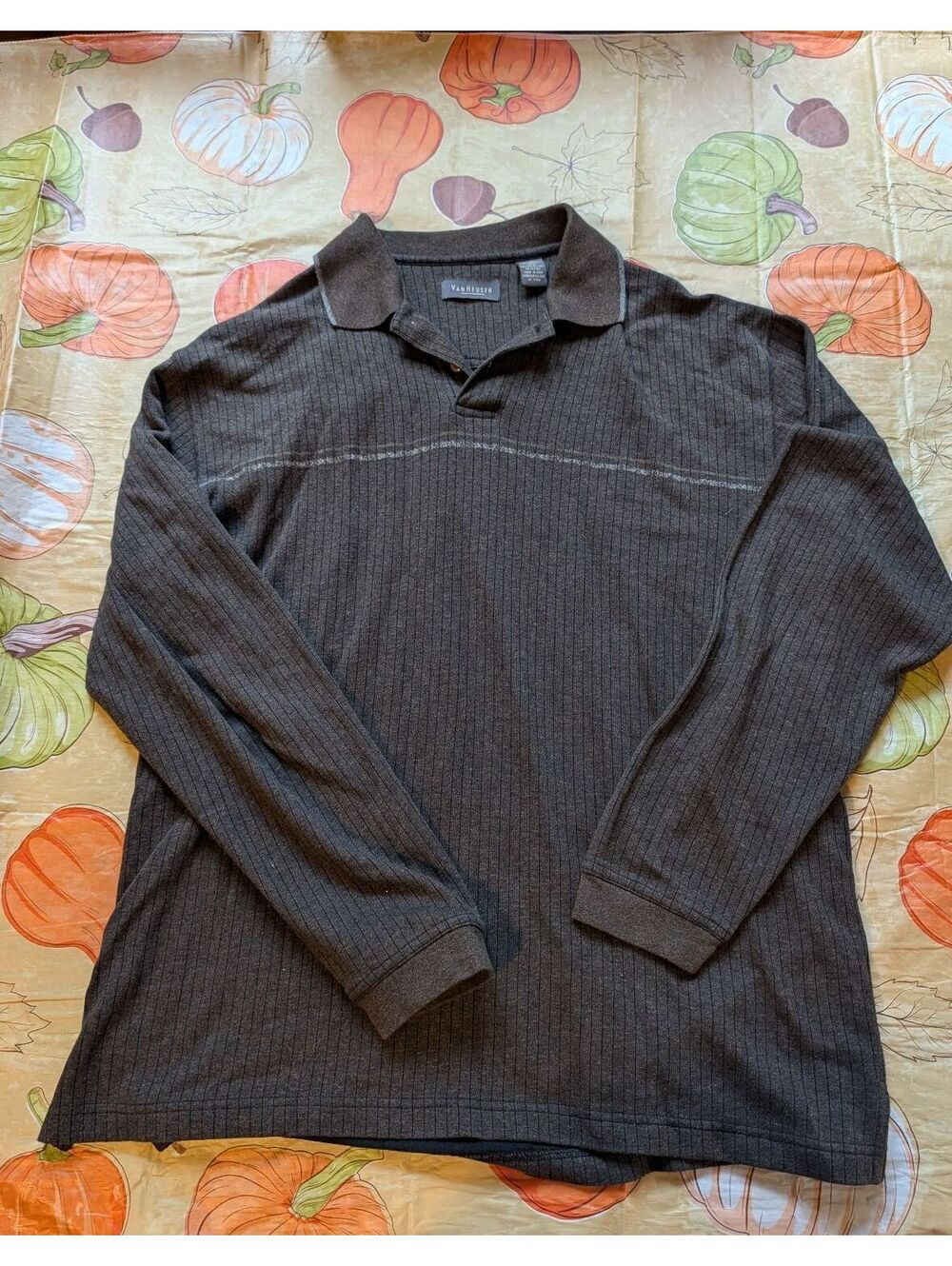 Van Heusen Men’s Long Sleeve Polo Shirt – Dark Gray – Size Large
